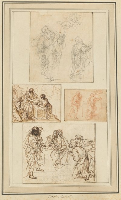 Studies of an Apostle Guided by an Angel and the Adoration of the Shepherds by Agostino Masucci