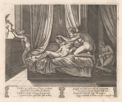Plate 13: Psyche Looking at Cupid, from the Story of Cupid and Psyche as Told by Apuleius, 1530-60 by Agostino Veneziano