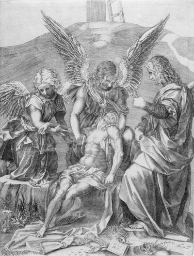 The Body of Christ Supported by Three Angels by Agostino Veneziano