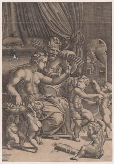 Venus and Vulcan Surrounded by Cupids by Agostino Veneziano