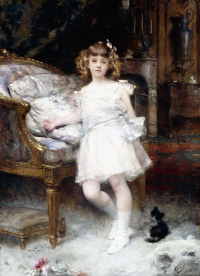 Portrait of Janine Potin with a Kitten by Aimé Nicolas Morot