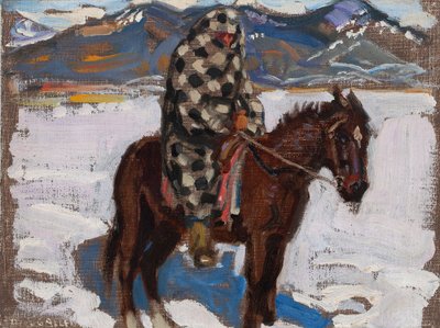 Native American on Horseback in Snow by Akseli Gallen-Kallela