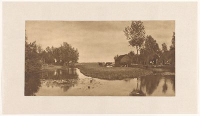 Landscape with Farm and Cattle by the Water, (North Holland?), Netherlands by Alb. Kapteijn
