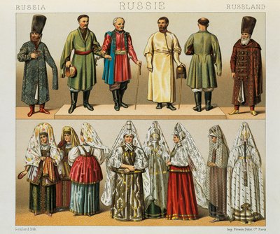 Historical Dress of the Russian People, Illustration from The Complete Costume History by Albert Charles August Racinet