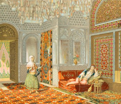 Interior of a Persian Room, Illustration from Complete Costume History by Auguste Racinet by Albert Charles August Racinet