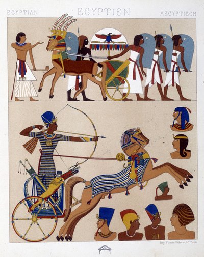 Reproduction of Frescoes of Ancient Egypt Including Ramses II on His Tank - in 