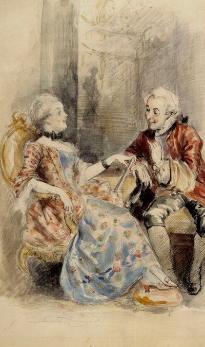 Couple Having a Conversation, Rococo Attire by Albert Edelfelt