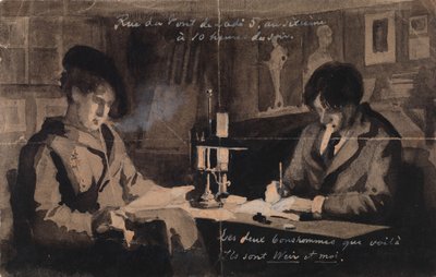 Julien Alden Weir and Albert Edelfelt in Their Studio at 5 Rue du Pont de Lodi, Paris by Albert Edelfelt