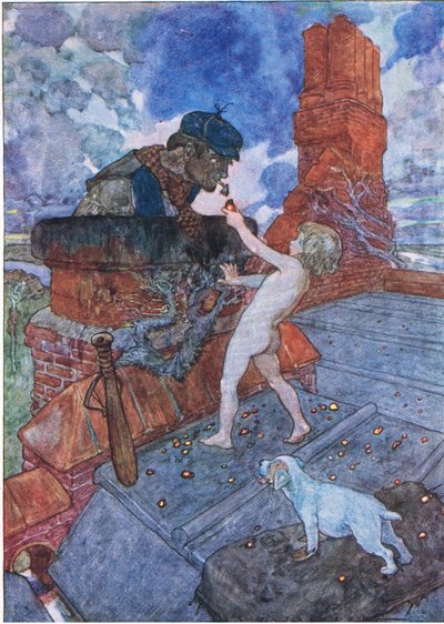 He took up a live coal and put it to Grimes pie, from The Water Babies published by Humphrey Milford Oxford University Press, c.1930 by Albert Edward Jackson