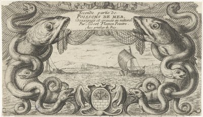 Seascape with Border of Sea Creatures and a Fishing Net by Albert Flamen