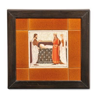 Tile painted with a medieval scene, c.1880-99 by Albert Joseph (attr.to) Moore