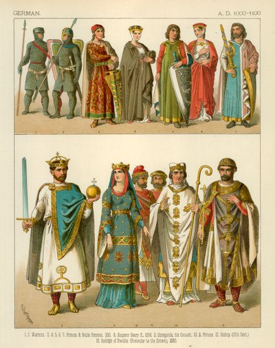 German Costume 1000-1100 AD by Albert Kretschmer