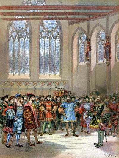 Harbinger of Charles Quint received by Francois I by Albert Robida