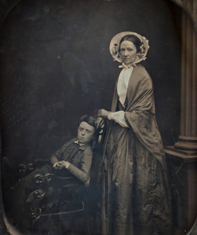 A Woman in Bonnet and Shawl, with her Seated Son by Albert Sands Southworth, Josiah Johnson Hawes