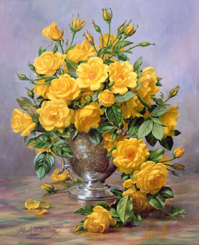 Bright Smile - Roses in a Silver Vase by Albert Williams