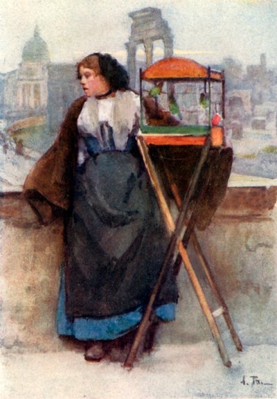 Girl selling birds in the Via del Campidoglio by Alberto Pisa