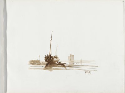 Sailing Ship Anchored off a Coast by Albertus van Beest