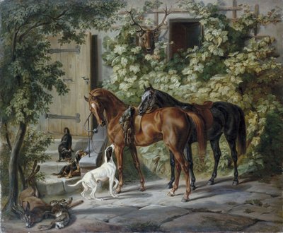 Horses at the Porch by Albrecht Adam
