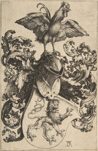 Coat of Arms with Lion and Rooster by Albrecht Dürer