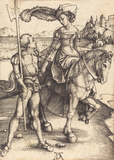 Lady on Horseback and the Lansquenet, c. 1497 by Albrecht Dürer