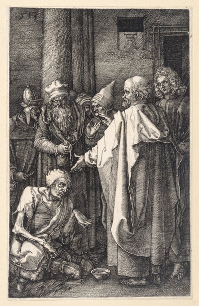 Peter and John Healing a Lame Beggar in the Temple (Copperplate Passion) by Albrecht Dürer