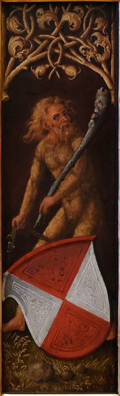Portrait of Oswolt Krel: "Sylvan Men" with Heraldic Shields of Agathe von Esendorf by Albrecht Dürer