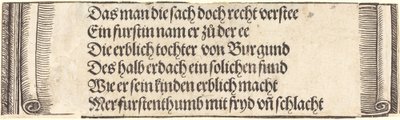 Printed Text for The Betrothal of Maximilian with Mary of Burgundy by Albrecht Dürer