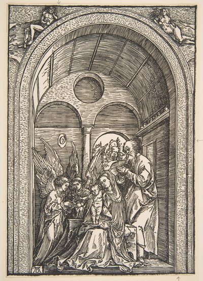 The Holy Family with Two Angels in a Vaulted Hall by Albrecht Dürer