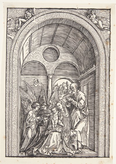 The Holy Family with Two Angels in a Vaulted Hall by Albrecht Dürer