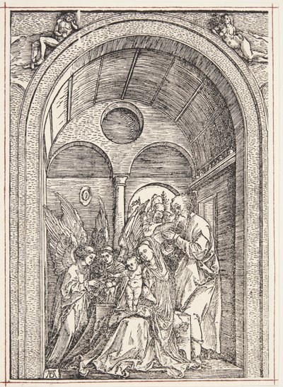 The Holy Family with Two Angels in a Vaulted Hall by Albrecht Dürer