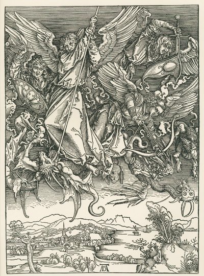 Archangel Michael fighting the Dragon by Albrecht Dürer or Duerer