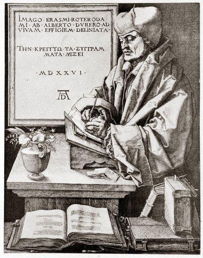 Erasmus to His Writing (Engraving by Albrecht Durer Reproduced at the Beginning of the 20th Century) by Albrecht Dürer
