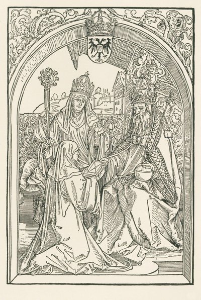 Roswitha in the Presence of Her Niece Gerba, the Abbess of Gandersheim, Presents Her Works to the Emperor Otto I by Albrecht Dürer or Duerer