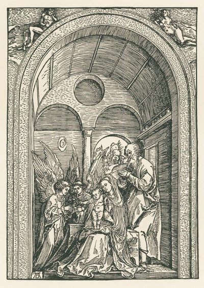 The Holy Family with Two Angels in a Portico by Albrecht Dürer or Duerer
