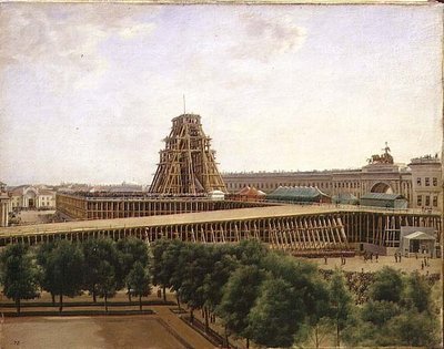 Raising the Alexander Column in Palace Square by Aleksandr Gavrilovich Denisov