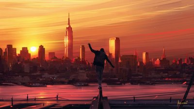 Balancing City Sunset by Alena Aenami