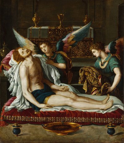 The Body of Christ Anointed by Two Angels by Alessandro Allori
