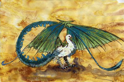 Fabulous creature: representation of a dragon, half dove half dragon by Alessandro Lonati