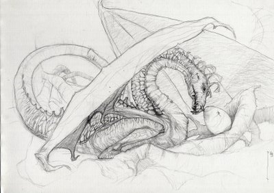 Fantastic Creature: a dragon protecting its egg by Alessandro Lonati