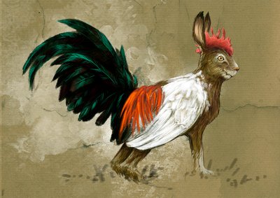 Fantastic monsters and creatures, cryptozoology: representation of a Skvader, imaginary creature of Sweden, halfway between a hare and a large rooster of heather, created in 1918 by the taxidermist Rudolf Granberg by Alessandro Lonati