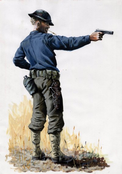 First World War 1914-1918: American army infantryman with a pistol in 1917 on the Western Front by Alessandro Lonati