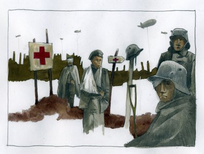 First World War: Wounded soldiers at the Red Cross rescue post - 1914-1918 by Alessandro Lonati
