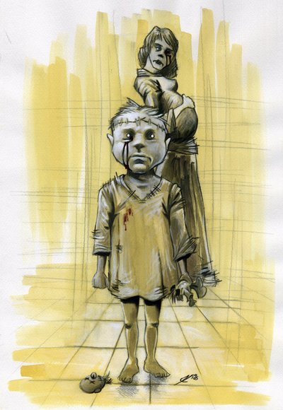Zombies or Ghost Spirits Showing a Child with a Decapitated Doll by Alessandro Lonati