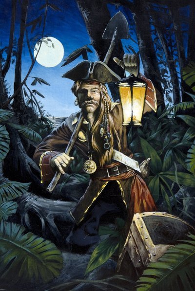Pirate of the Caribbean Hiding His Treasure by Alessandro Lonati
