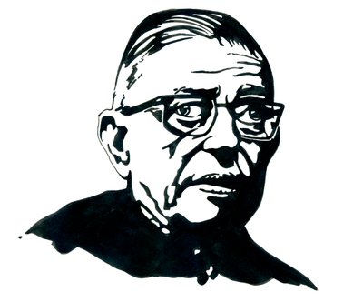 Portrait of the French writer, philosopher and playwright Jean-Paul Sartre by Alessandro Lonati