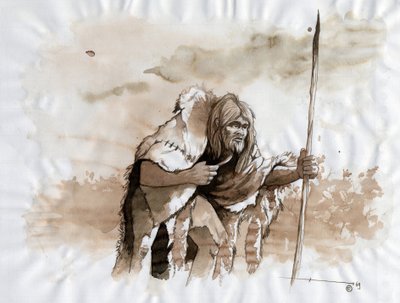 Neanderthal Man in the Middle Paleolithic (Illustration) by Alessandro Lonati