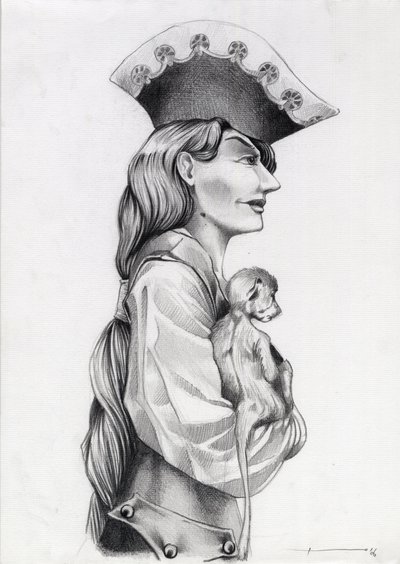 Profile Portrait of a Pirate Woman with a Monkey by Alessandro Lonati