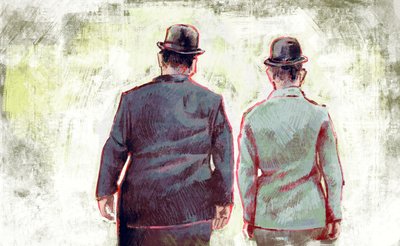 Stan Laurel and Oliver Hardy Marching Towards the Horizon (illustration) by Alessandro Lonati