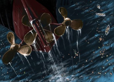 View of the helices of the transatlantic liner Titanic at the time of the sinking on 14 and 15 April 1912 by Alessandro Lonati