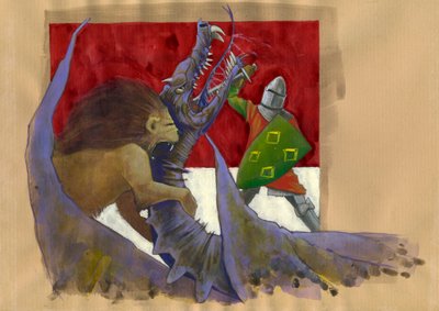 Yvain, the Knight of the Lion Fighting the Dragon by Alessandro Lonati